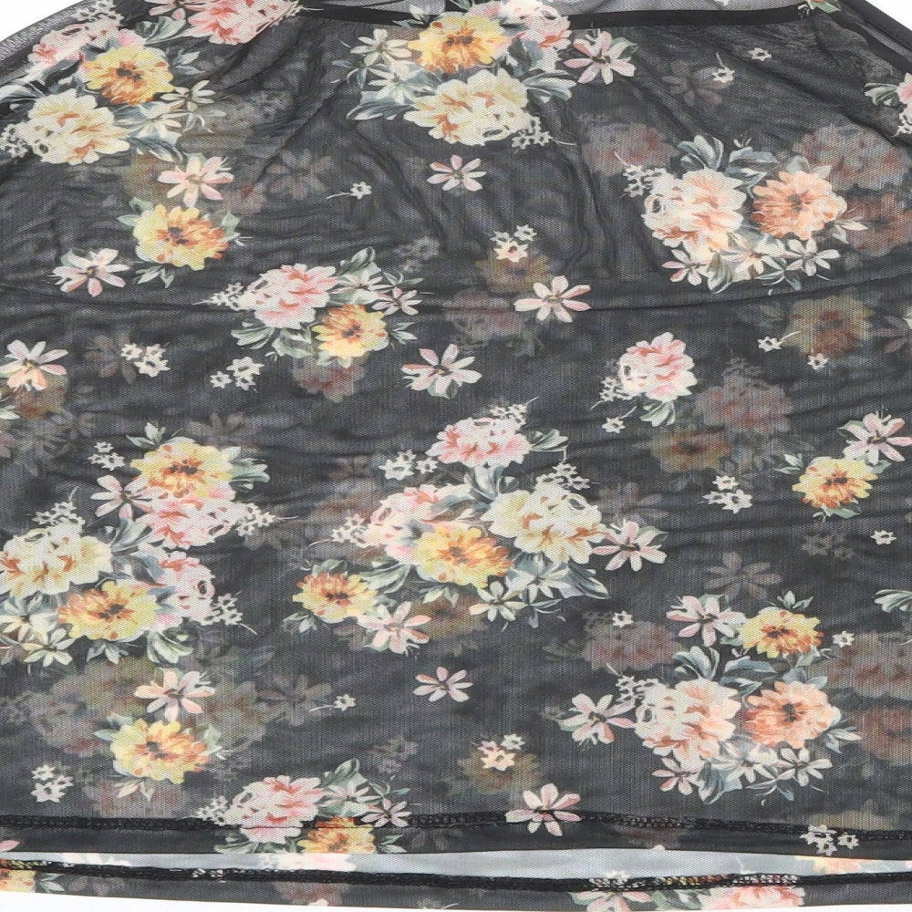 New Look Womens Black Floral Polyester Basic Blouse Size 12 Square Neck - Cold Shoulder