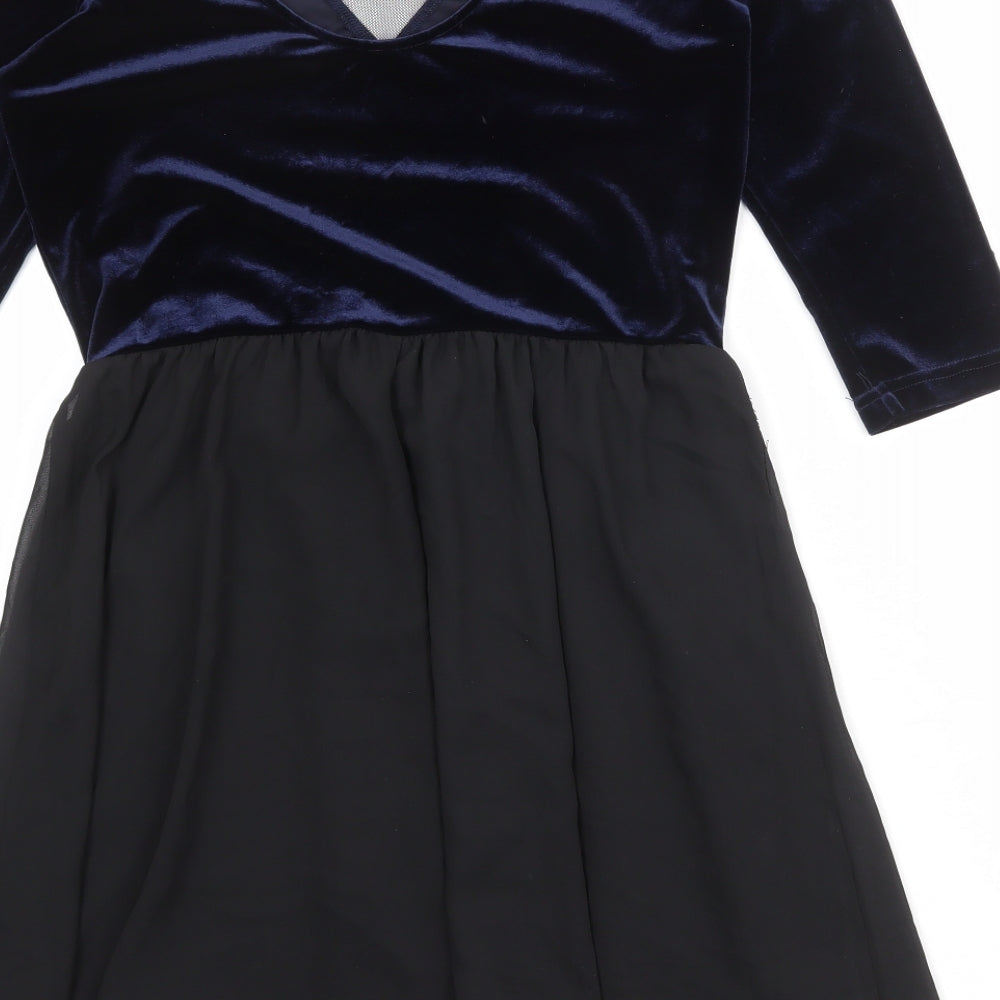Divided by H&M Womens Black Colourblock Polyester Fit & Flare Size 14 Round Neck Pullover
