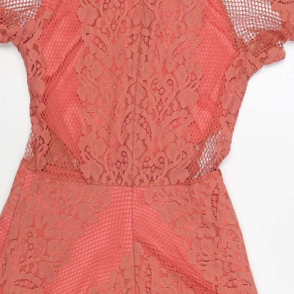 Glamorous Womens Pink Geometric Polyester Fit & Flare Size S Round Neck Zip