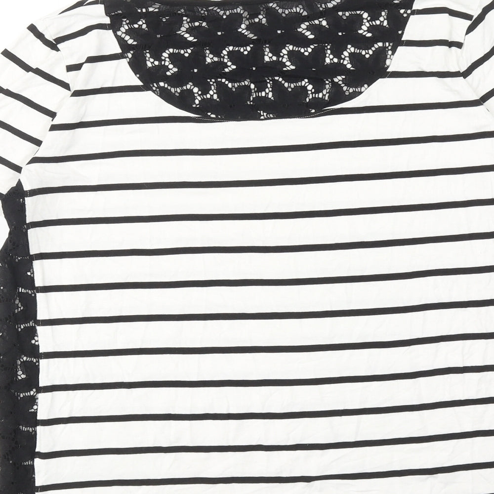 ASOS Womens White Striped Viscose Basic T-Shirt Size 12 Round Neck - Lace Details