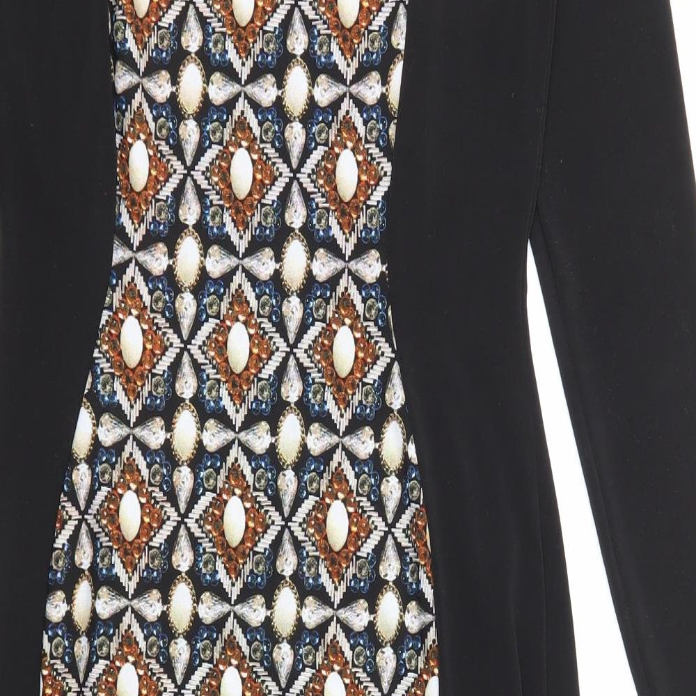Marks & Spencer Womens Black Geometric Polyester Shift Size 8 Round Neck Pullover