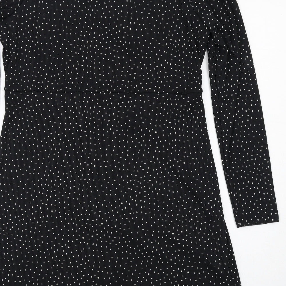 Marks & Spencer Womens Black Geometric Polyester A-Line Size 16 V-Neck Pullover