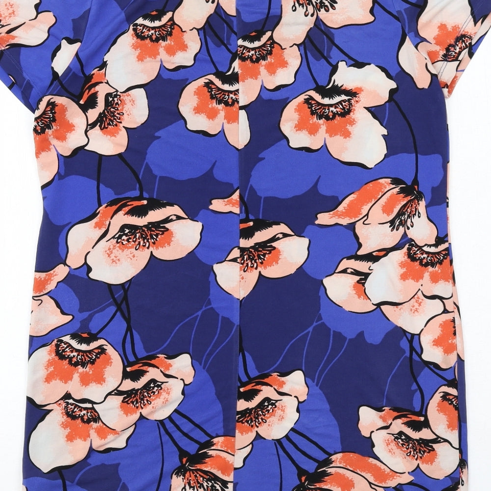 Very Womens Blue Floral Polyester A-Line Size 10 Round Neck Pullover