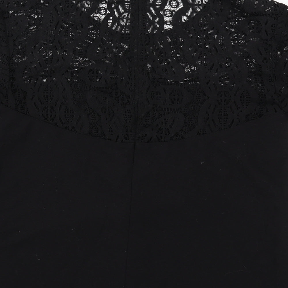 Topshop Womens Black Polyester Basic Blouse Size 8 Round Neck - Lace Details