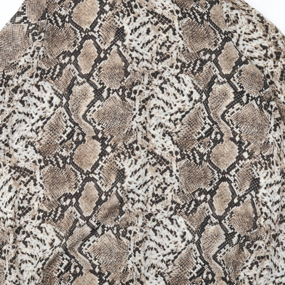 Vera & Lucy Womens Brown Animal Print Polyester Shirt Dress Size S Collared Button - Snakeskin pattern