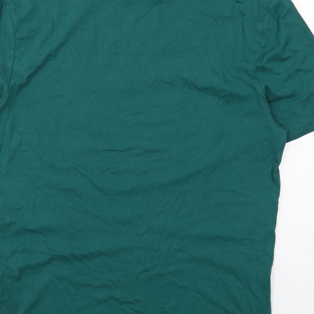Marks & Spencer Mens Green Cotton T-Shirt Size S Round Neck - Gin-gle All The Way