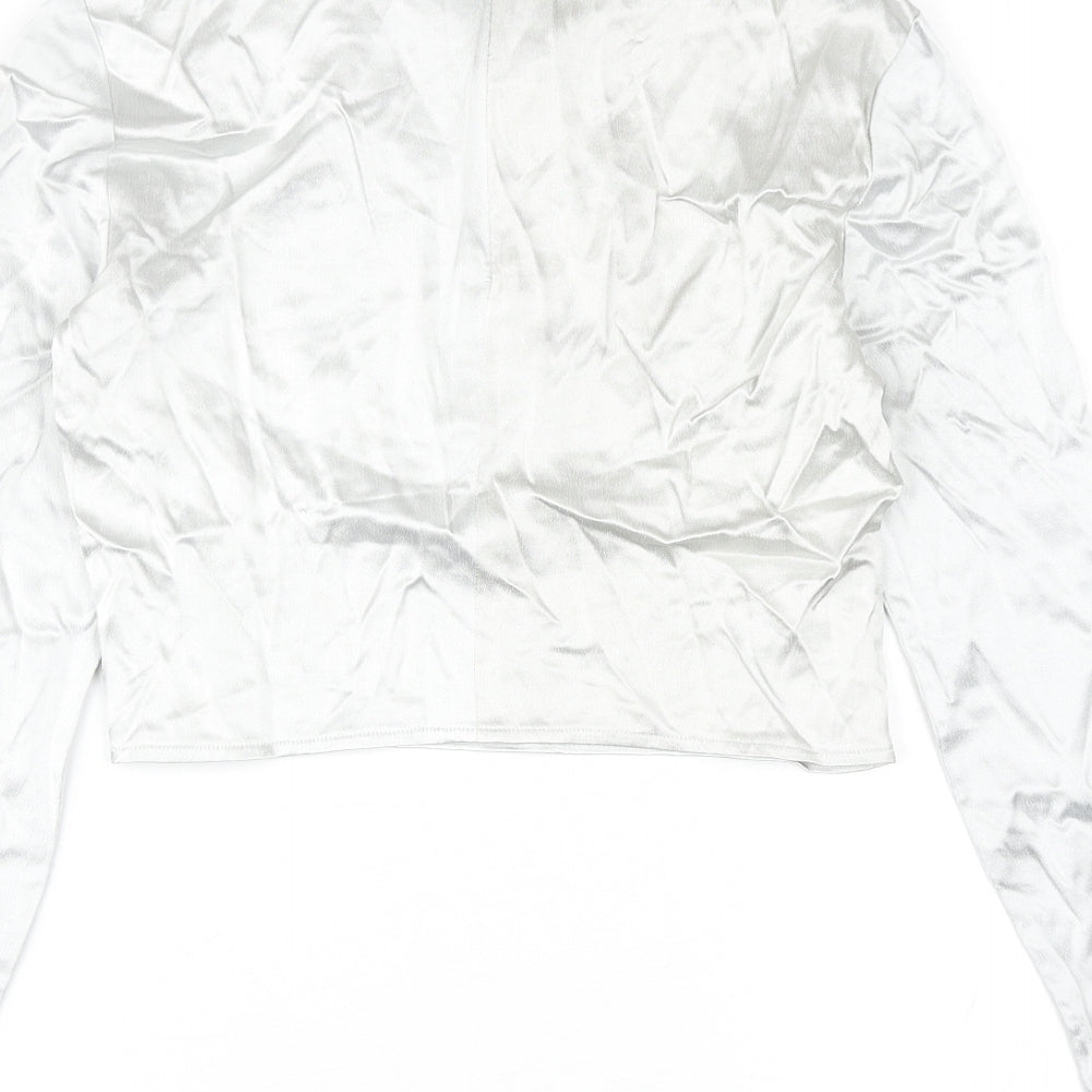 Zara Womens Silver Polyester Cropped Blouse Size S Round Neck