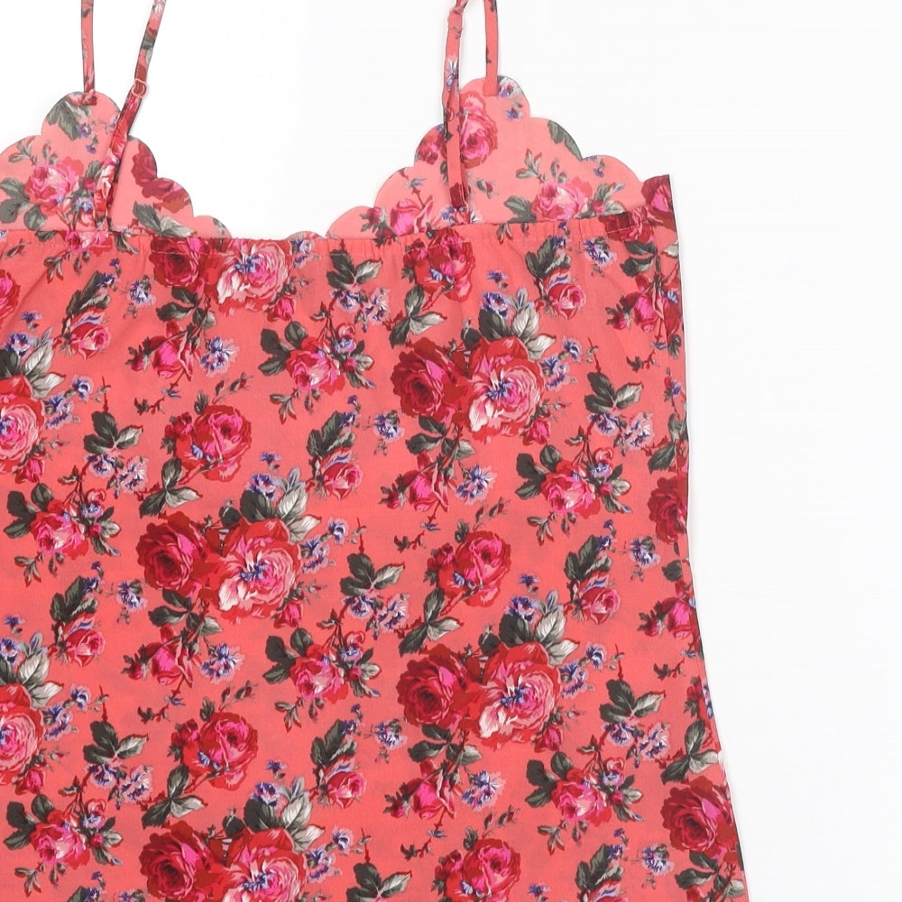 Oasis Womens Pink Floral Polyester Basic Tank Size 10 V-Neck