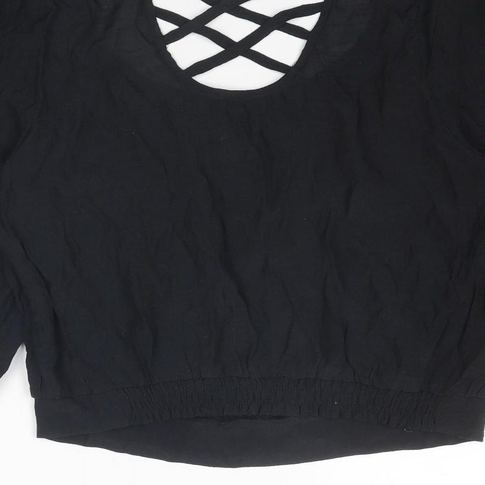 MINE Womens Black Nylon Basic Blouse Size S Round Neck