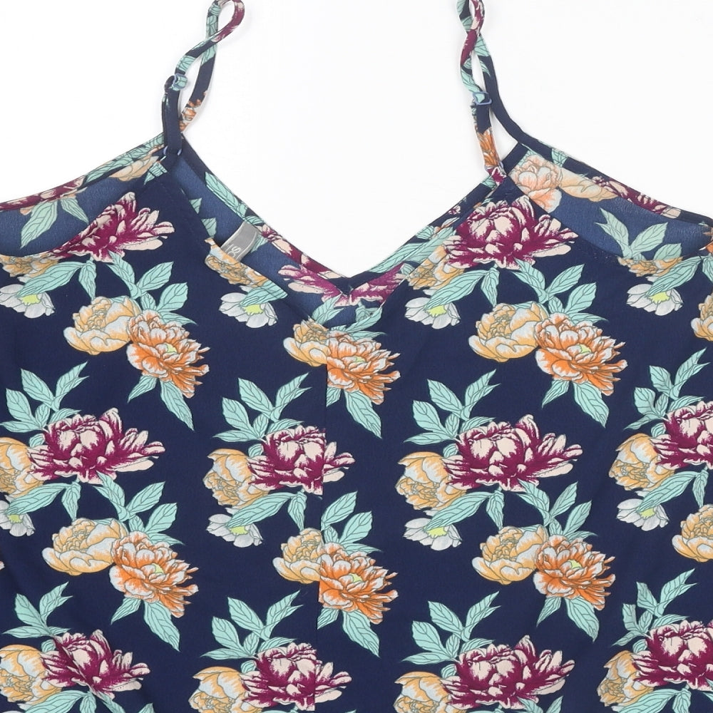 ASOS Womens Multicoloured Floral Polyester Basic Tank Size 12 V-Neck