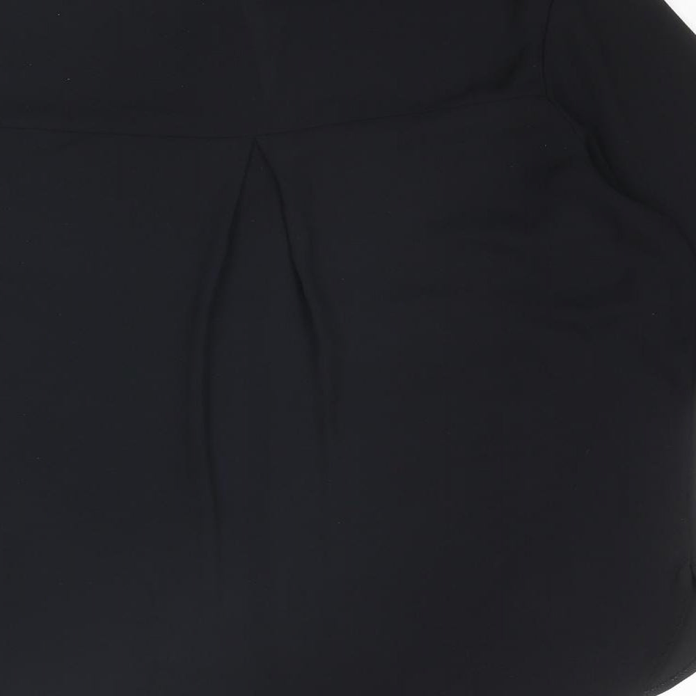 Dorothy Perkins Womens Black Polyester Basic Button-Up Size 6 V-Neck