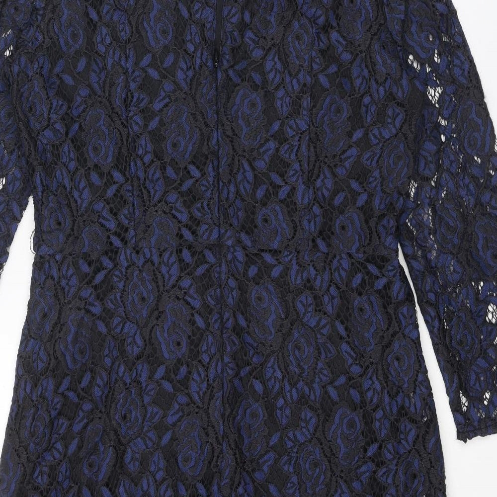 Oasis Womens Blue Polyamide Mini Size 14 Round Neck Zip - Open Back