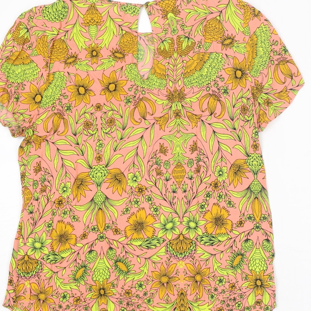 H&M Womens Multicoloured Geometric Viscose Basic T-Shirt Size 8 Round Neck