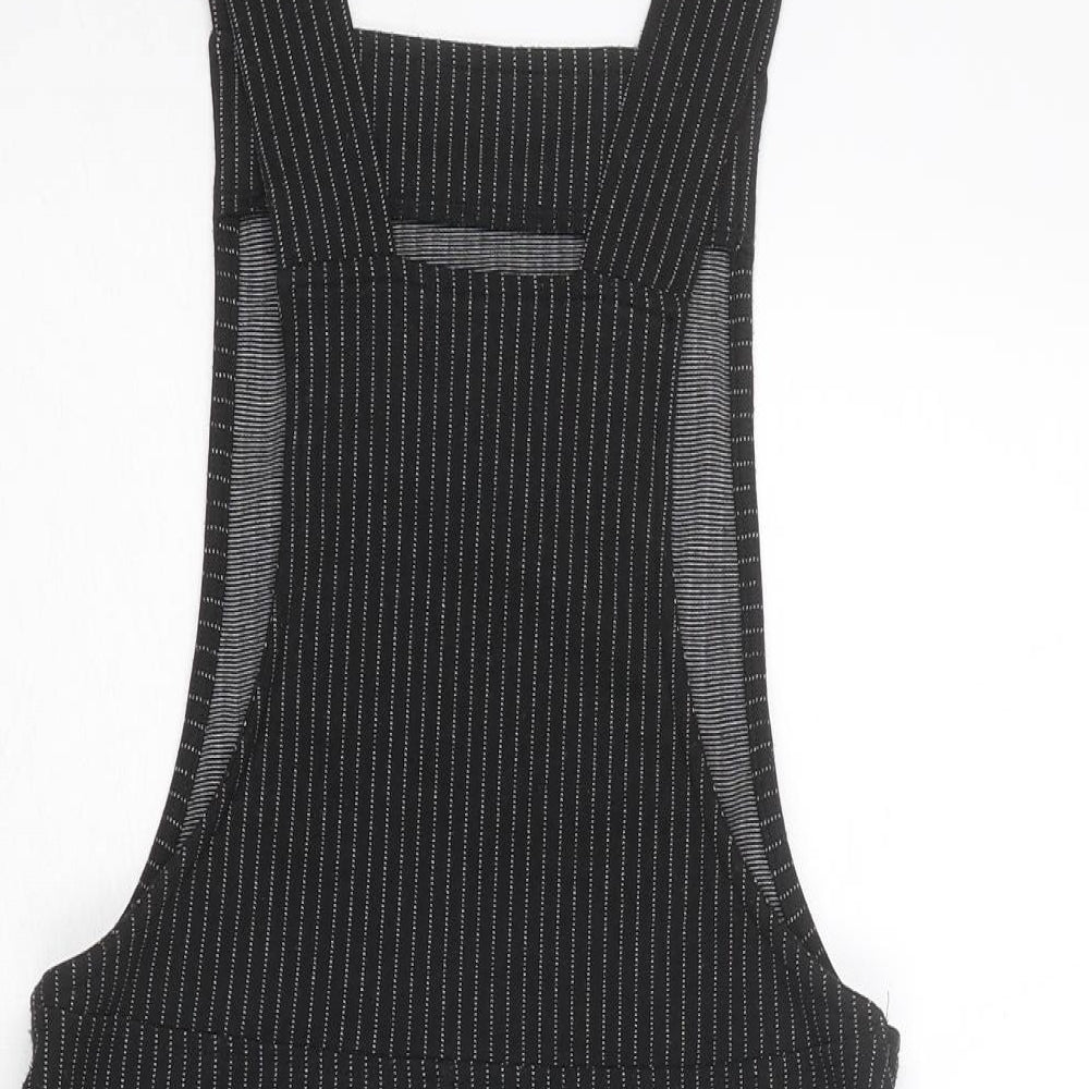 Topshop Womens Black Striped Polyester Pinafore/Dungaree Dress Size 6 Square Neck Pullover