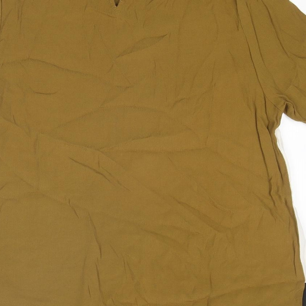 New Look Womens Brown Geometric Viscose Basic Blouse Size 14 Round Neck