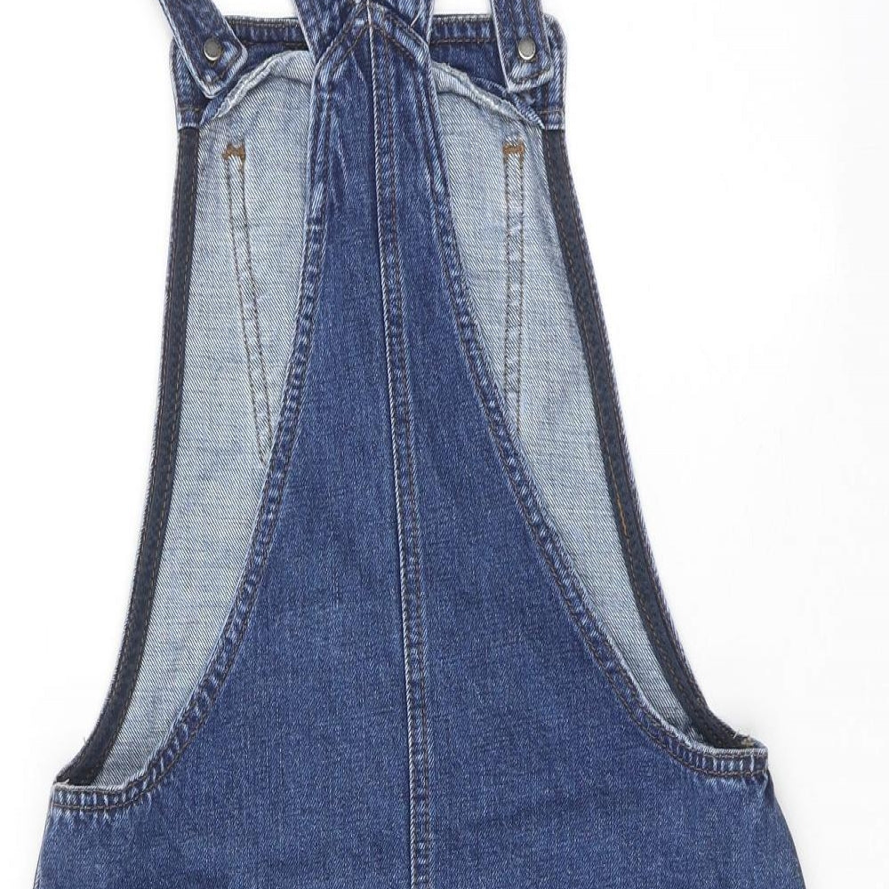 Topshop Womens Blue Cotton Pinafore/Dungaree Dress Size 8 Square Neck Button