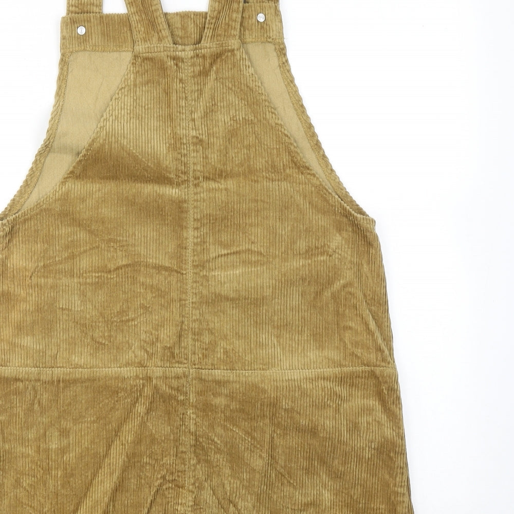 Zara Womens Brown Cotton Pinafore/Dungaree Dress Size XS Square Neck Button