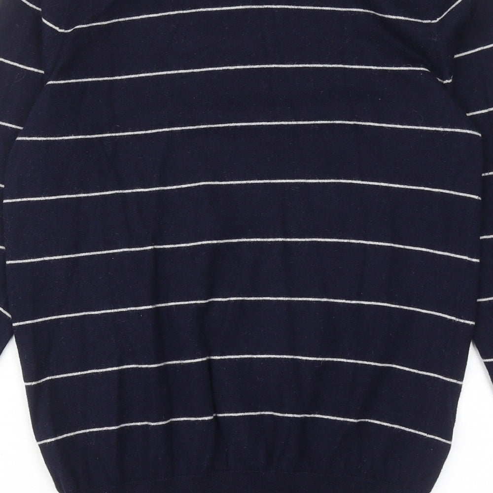 Monsoon Womens Blue Round Neck Striped Cotton Pullover Jumper Size S