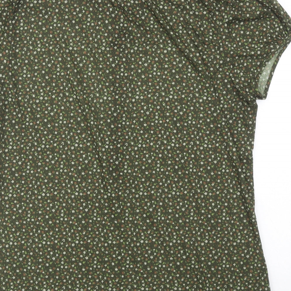 Zara Womens Green Floral Polyester Basic Button-Up Size L Collared