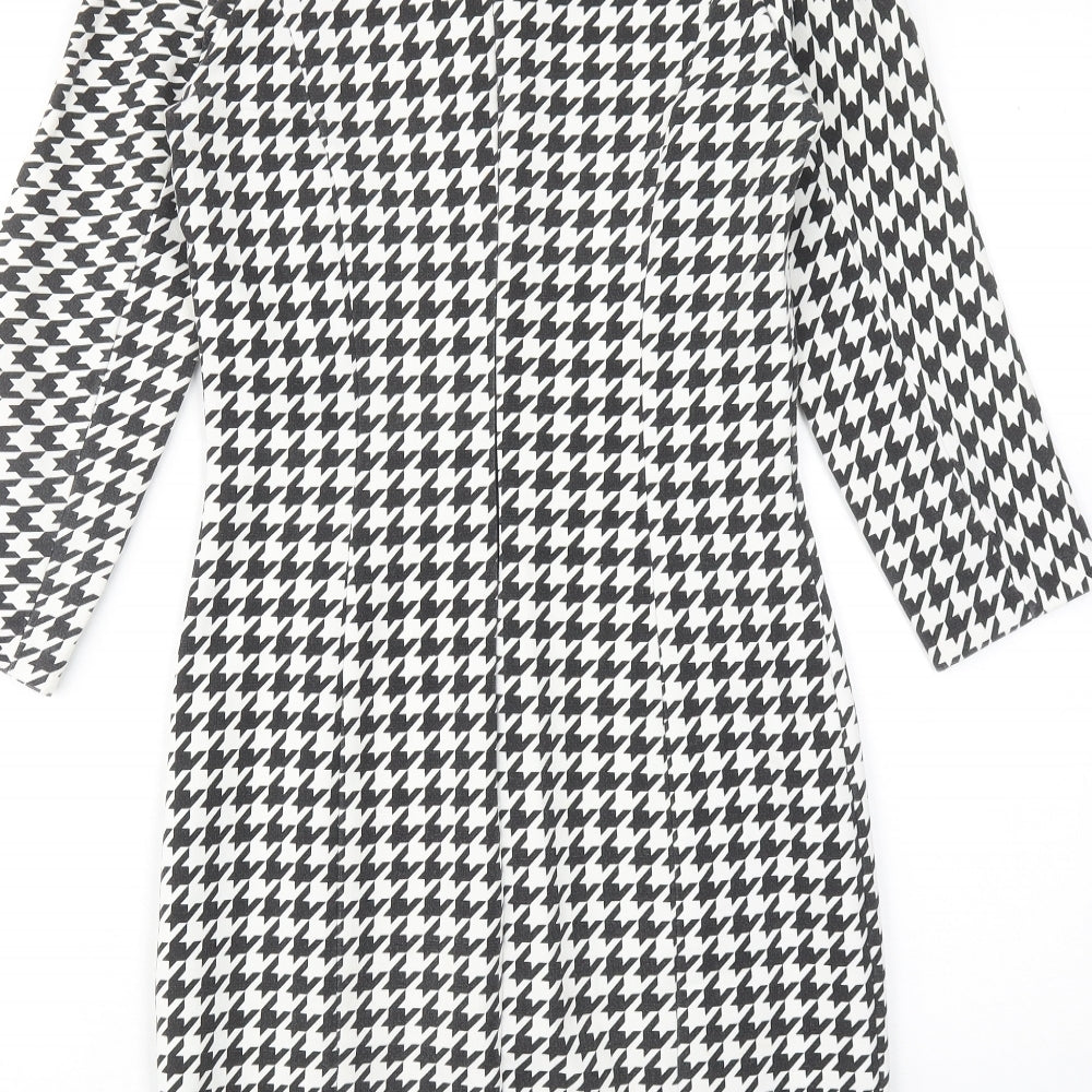 Zara Womens White Houndstooth Polyester Sheath Size S Round Neck Zip