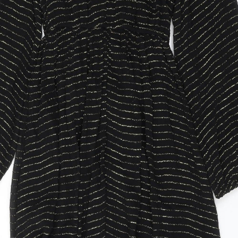 Per Una Womens Black Striped Viscose Maxi Size 8 Round Neck Tie