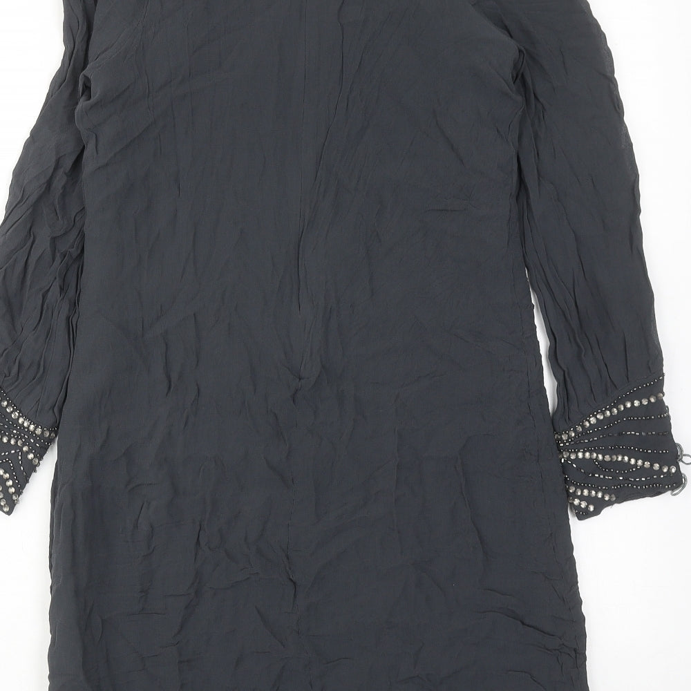 Wallis Womens Grey Viscose A-Line Size 12 Round Neck Zip