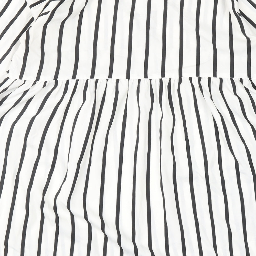 Boohoo Womens White Striped Polyester A-Line Size 14 V-Neck Pullover