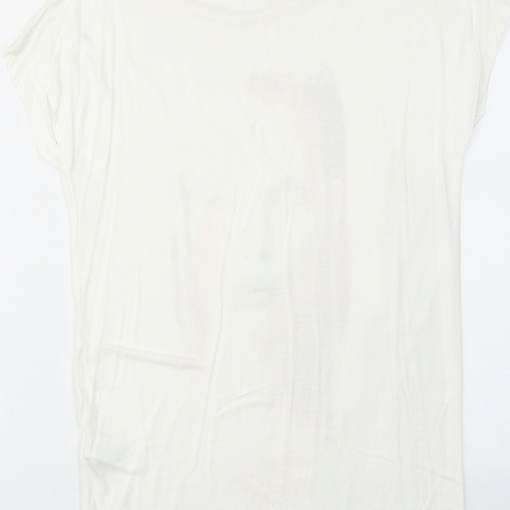 Limited Edition Womens White Viscose Basic T-Shirt Size 8 Round Neck