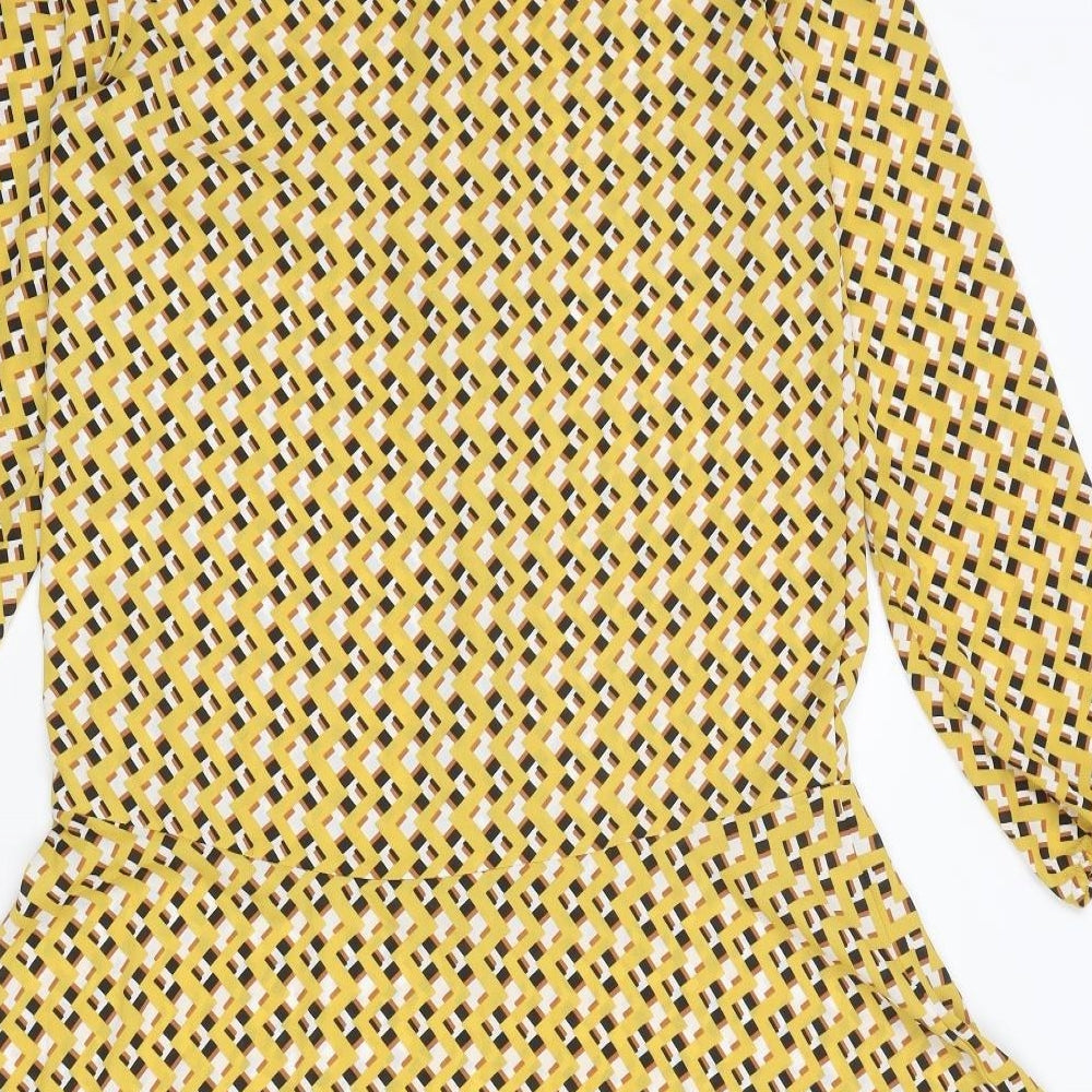 Kaleidoscope Womens Yellow Geometric Polyester Shirt Dress Size 10 Collared Button
