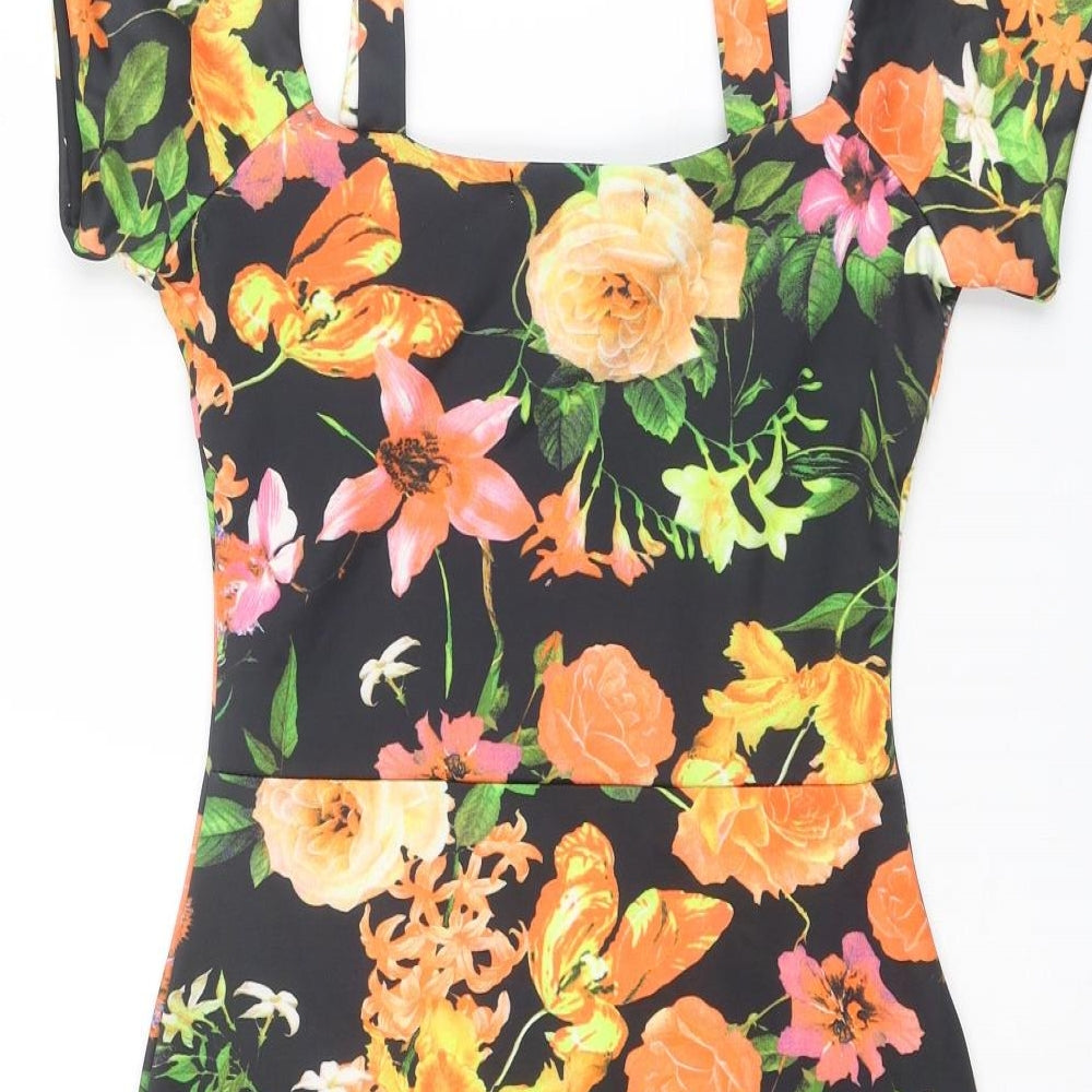 Parisian Collection Womens Multicoloured Floral Polyester Shift Size 8 Square Neck Pullover - Cold Shoulders
