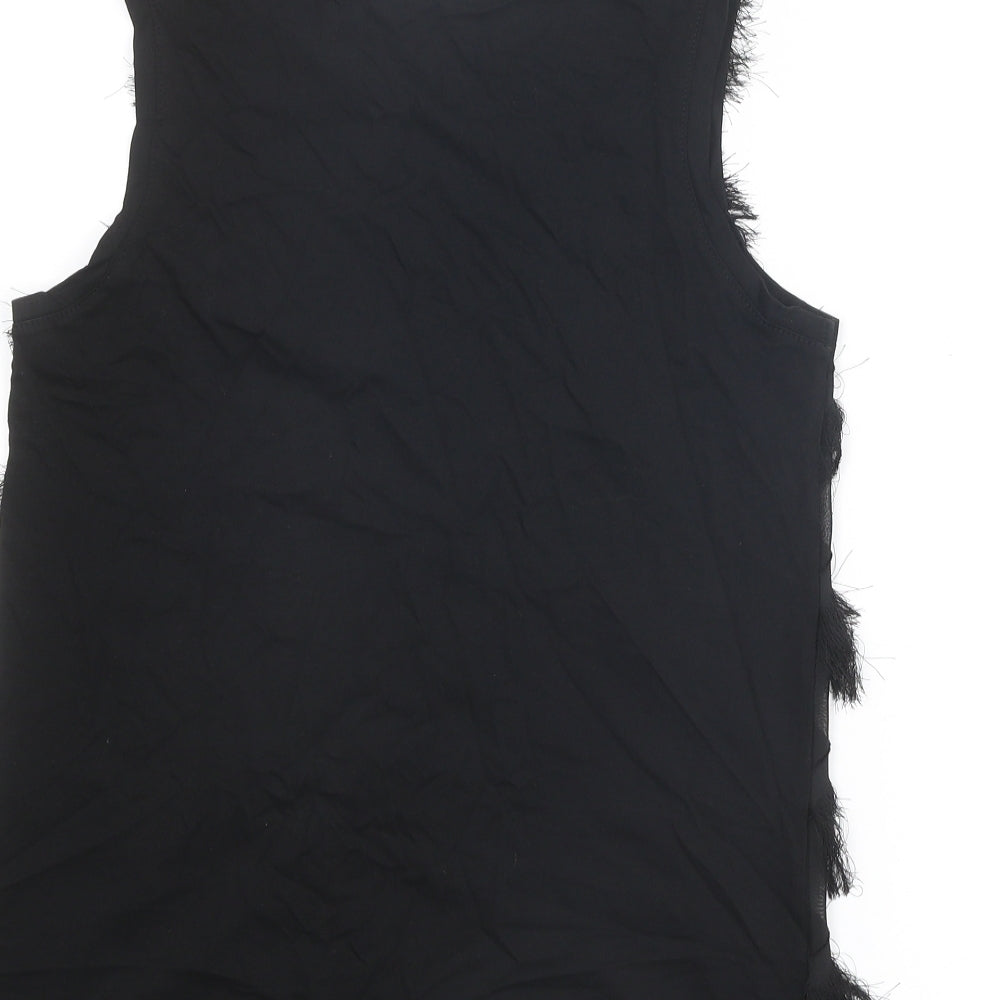 RESERVED Womens Black Polyester Basic Tank Size XS Round Neck
