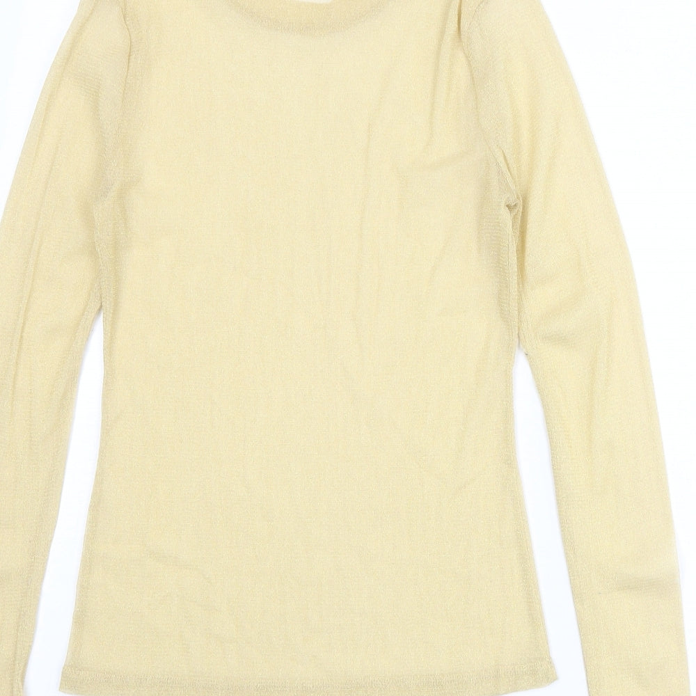 River Island Womens Gold Polyester Basic T-Shirt Size 10 Round Neck