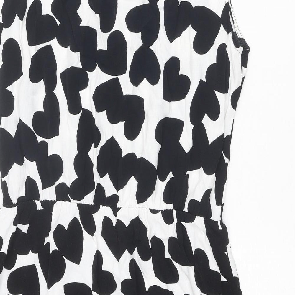 Mango Womens Black Geometric Viscose A-Line Size L Round Neck Hook & Eye - Heart pattern