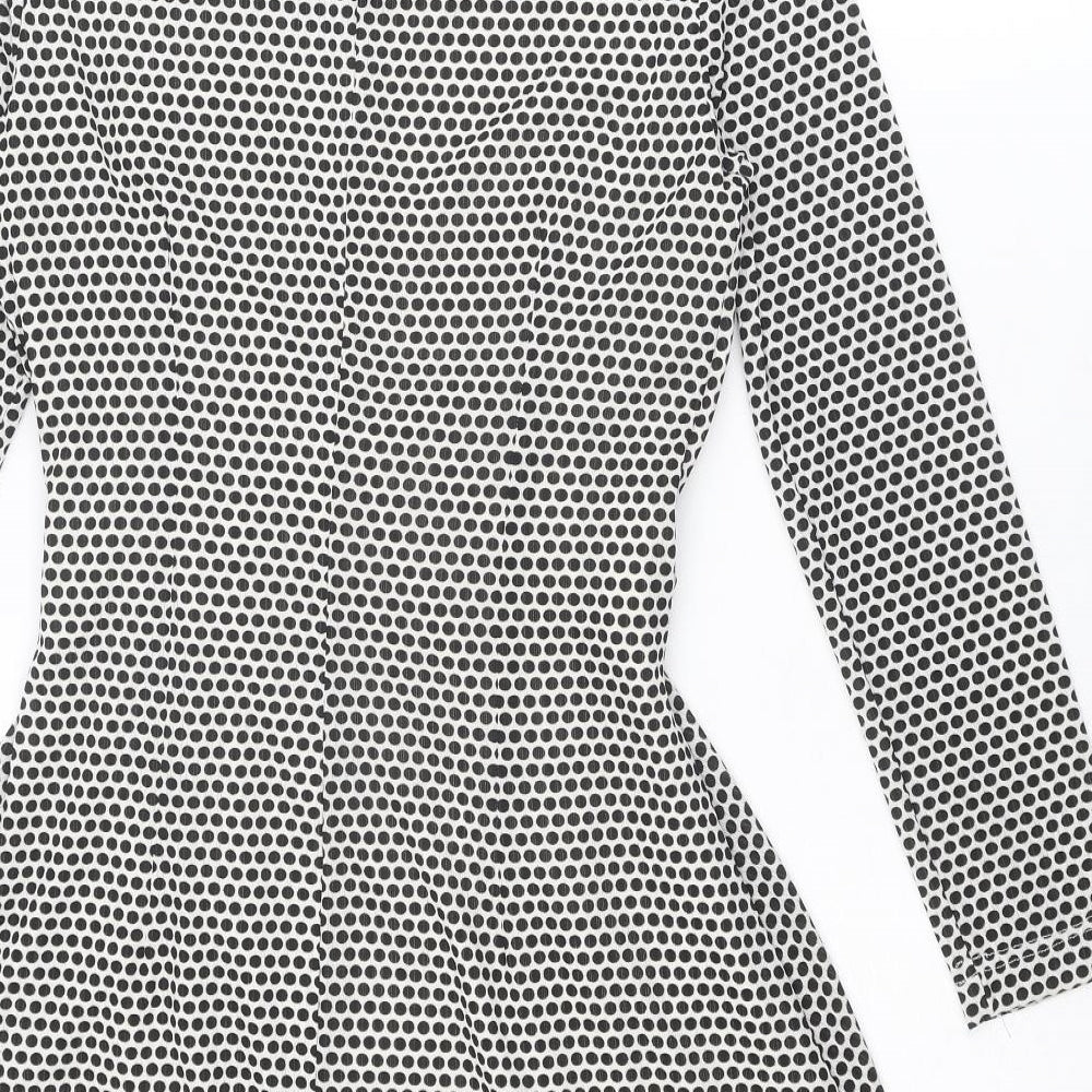 Classic Womens Black Polka Dot Polyester Trapeze & Swing Size 10 Round Neck Pullover