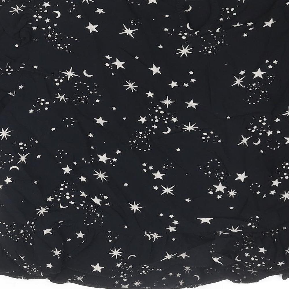 New Look Womens Black Geometric Viscose Basic Blouse Size 10 Round Neck - Star Pattern