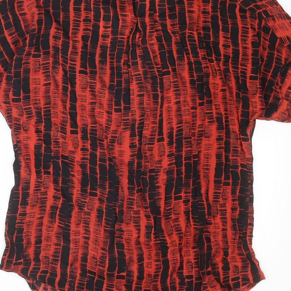 EAST Womens Red Geometric Lyocell Basic Button-Up Size M V-Neck