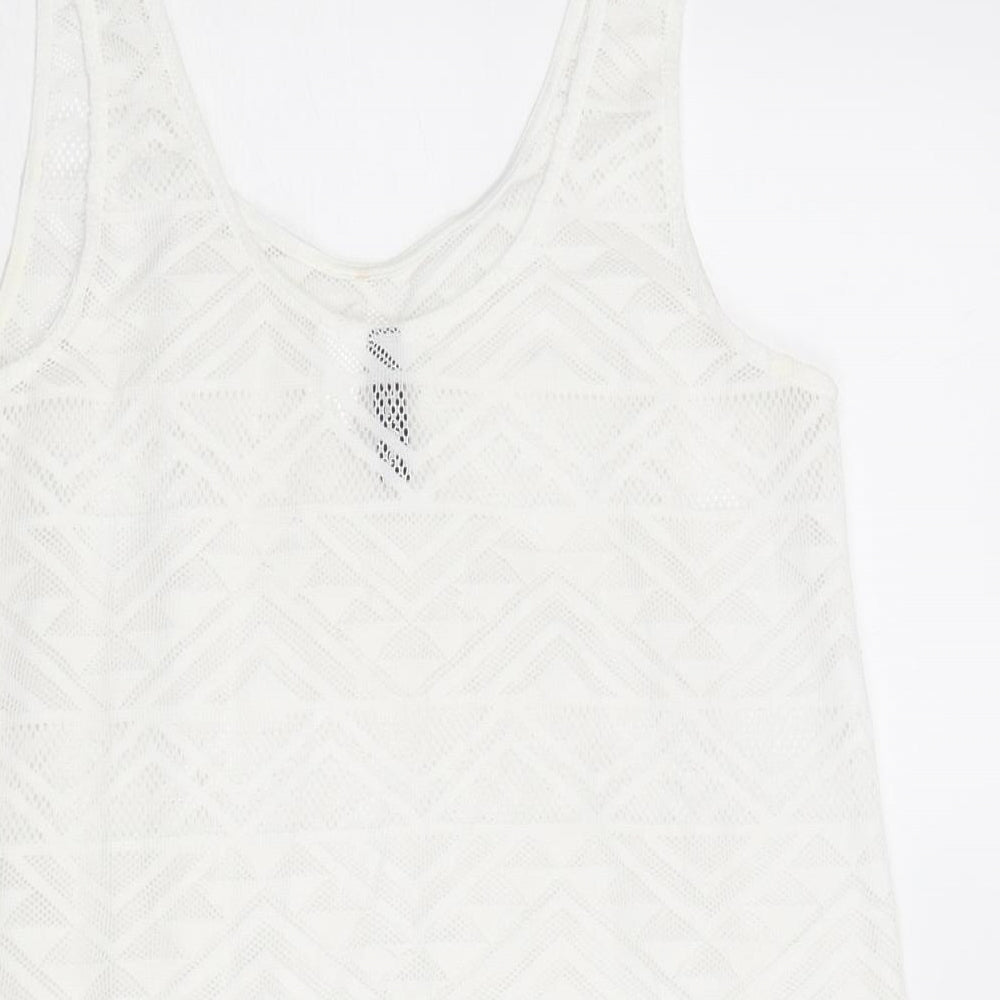 Divided by H&M Womens White Geometric Polyester Basic Tank Size S Round Neck