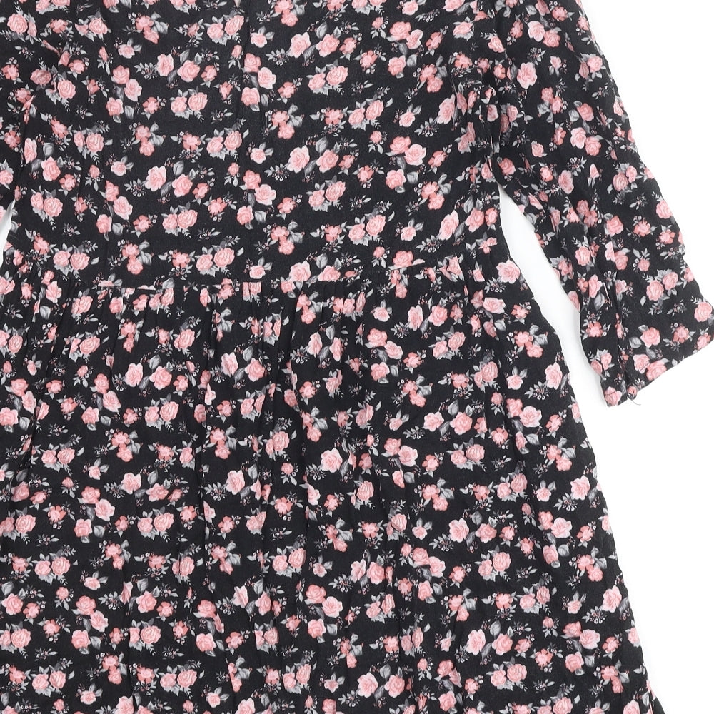 Divided by H&M Womens Multicoloured Floral Viscose A-Line Size 6 Scoop Neck Buckle