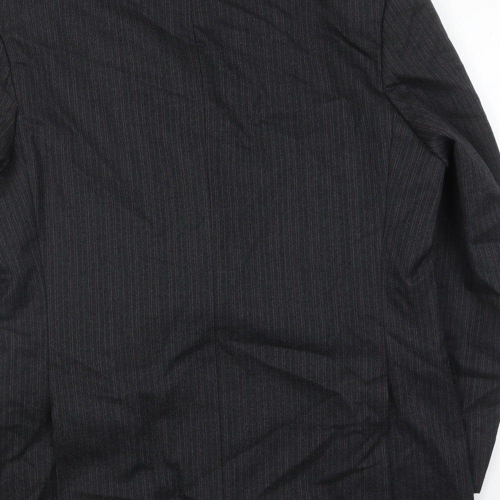 The label Mens Grey Striped Wool Jacket Suit Jacket Size 44 Regular