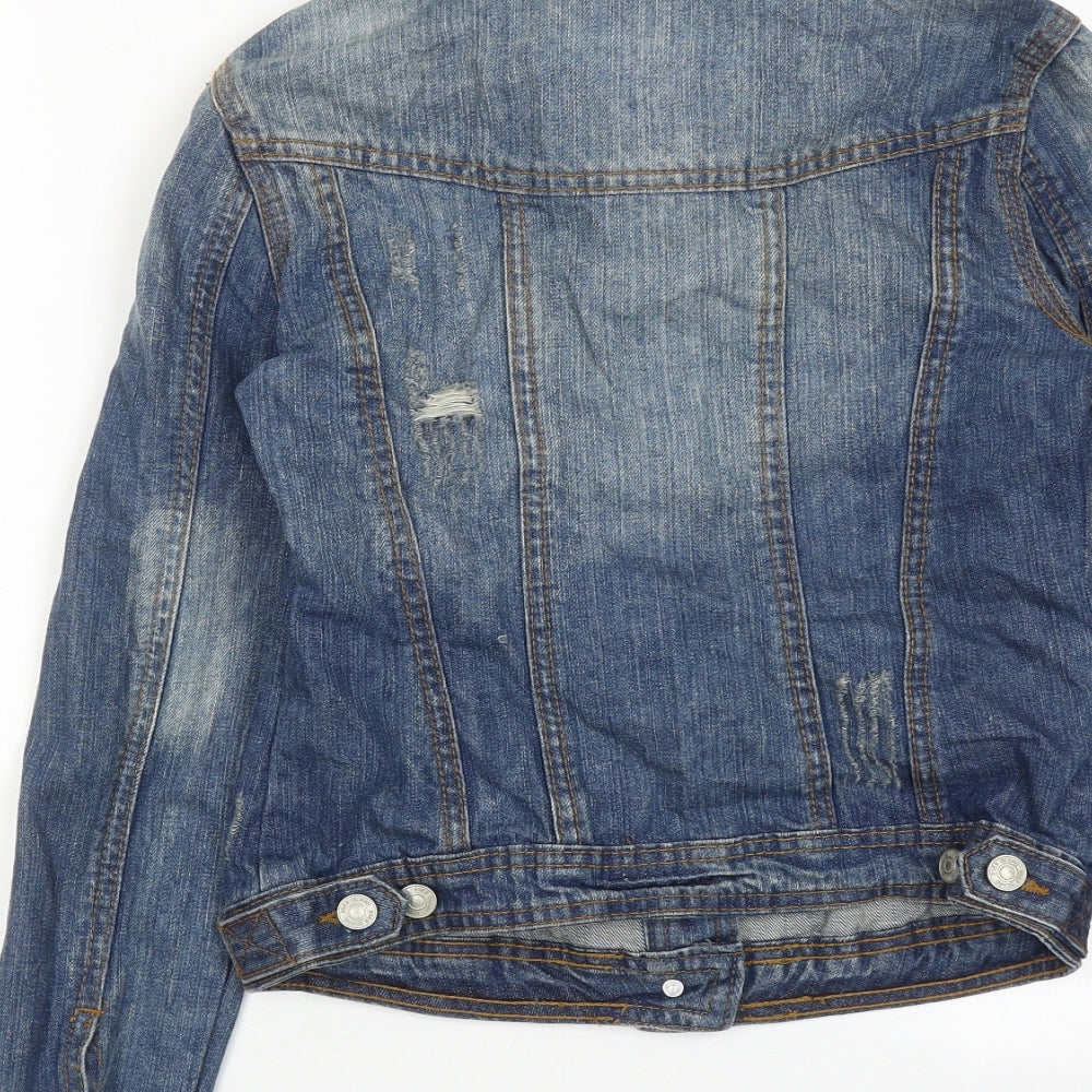 River Island Womens Blue Jacket Size 8 Button - Distressed Look
