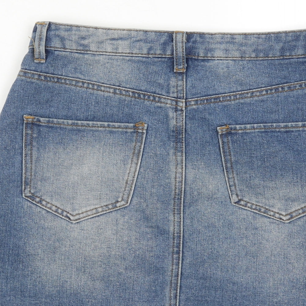 Denim & Co. Womens Blue Cotton A-Line Skirt Size 6 Zip
