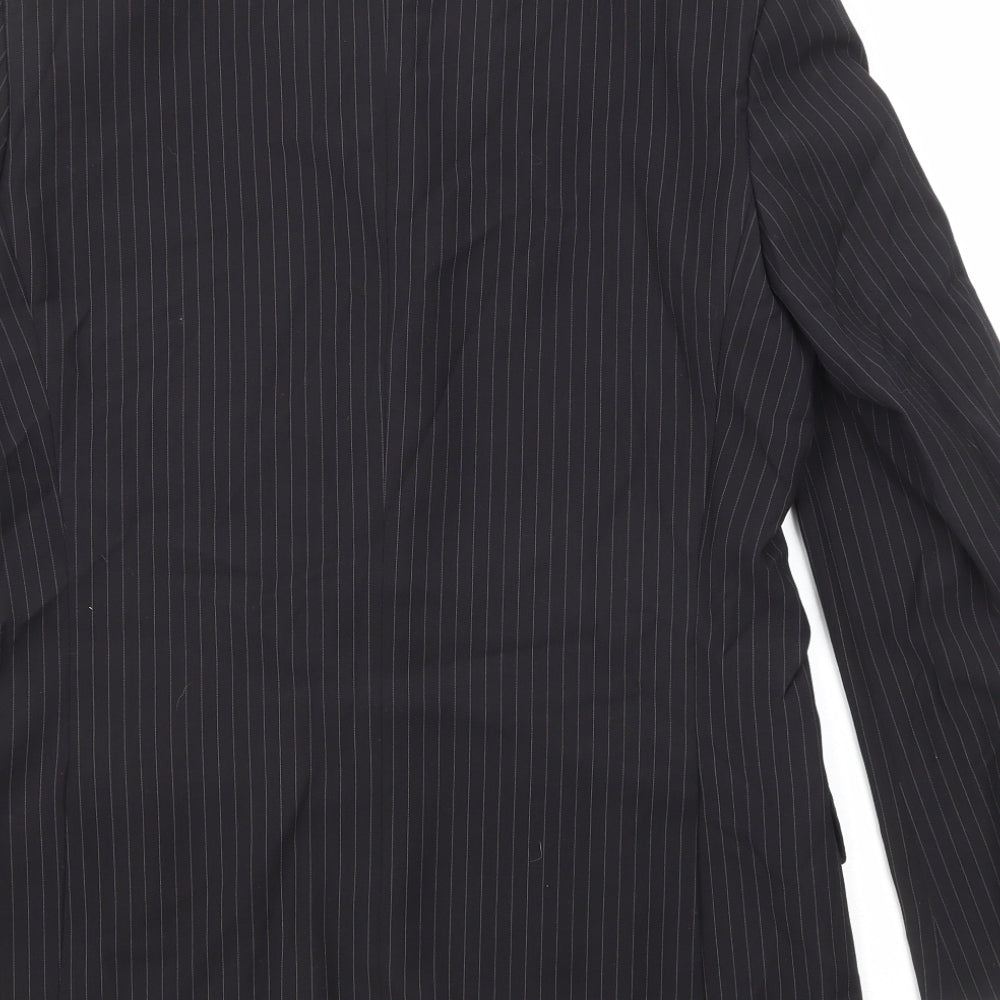 Burton Mens Black Striped Polyester Jacket Suit Jacket Size 36 Regular
