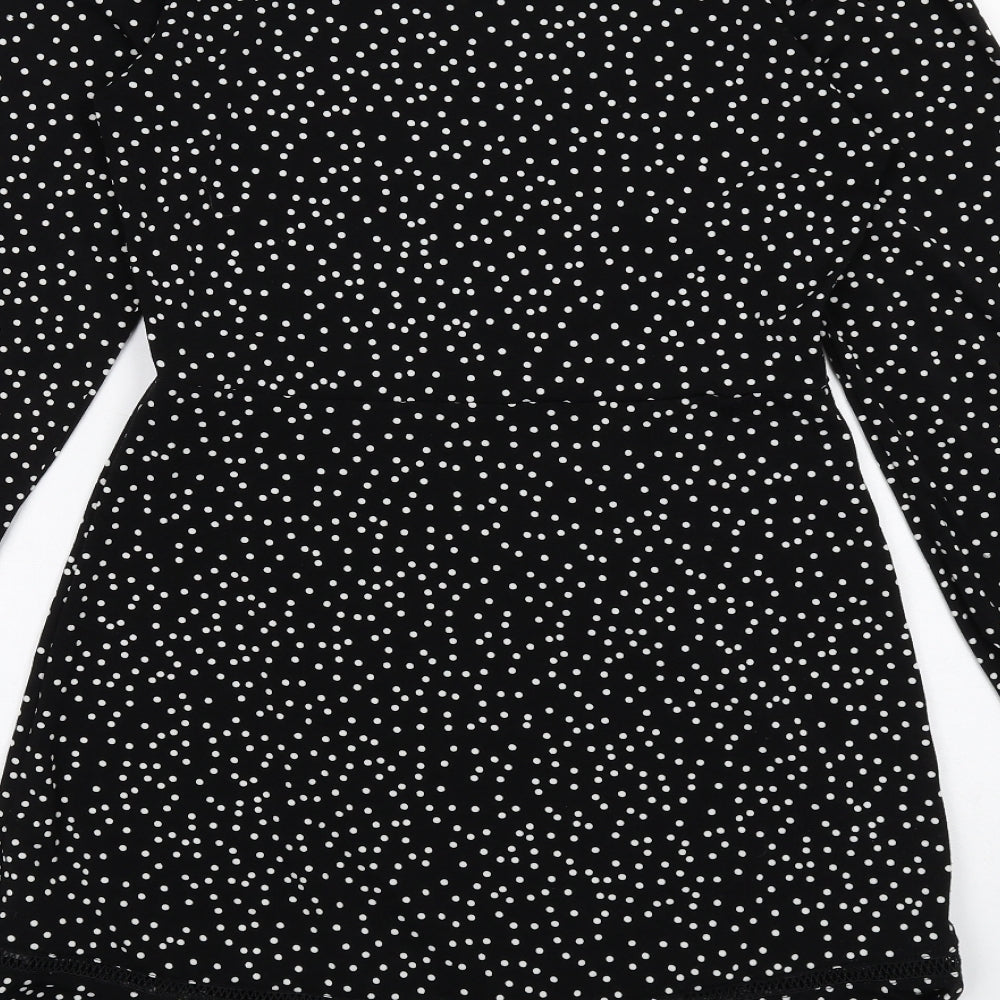 Warehouse Womens Black Polka Dot Polyester A-Line Size 10 Round Neck Pullover