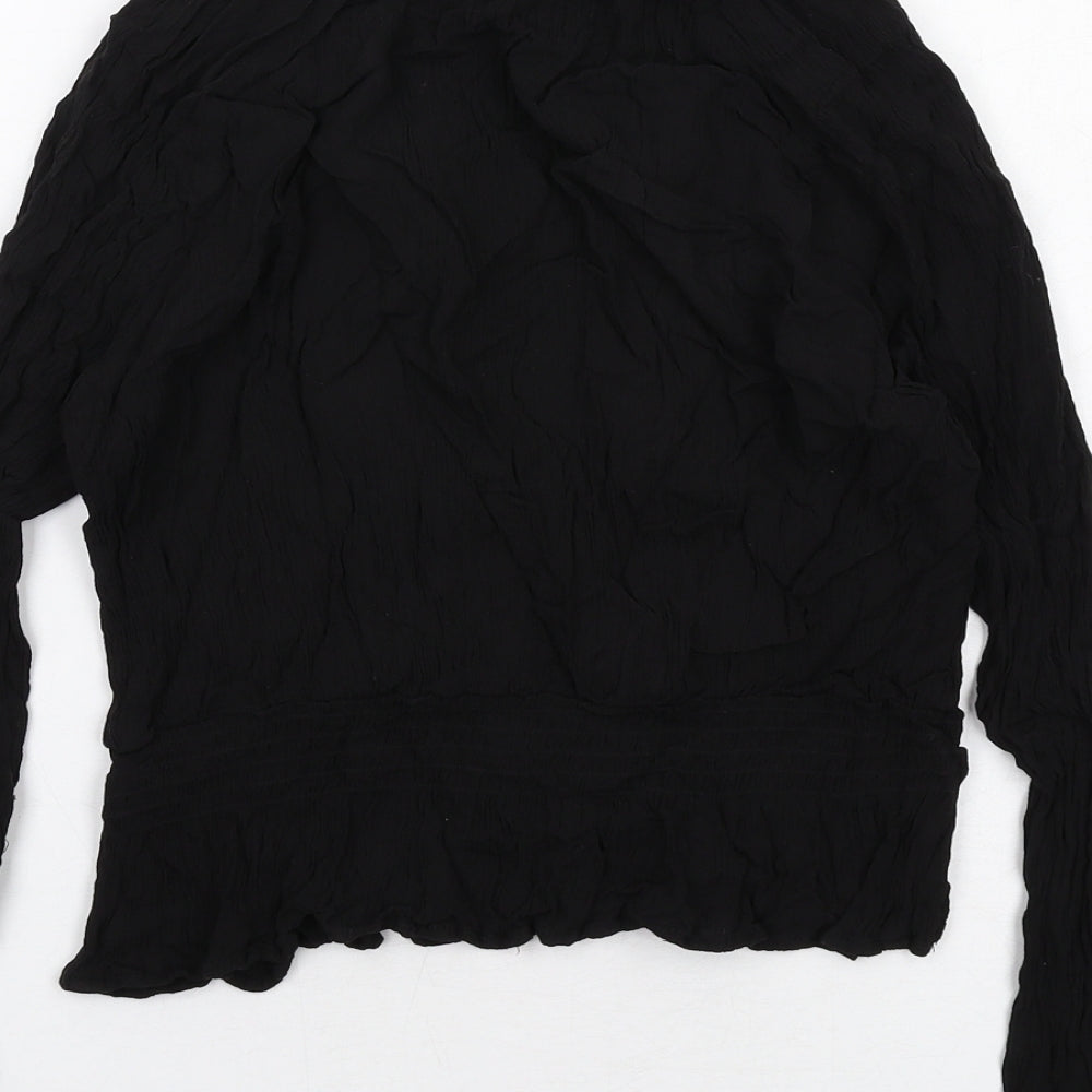 H&M Womens Black Viscose Basic Blouse Size 12 V-Neck