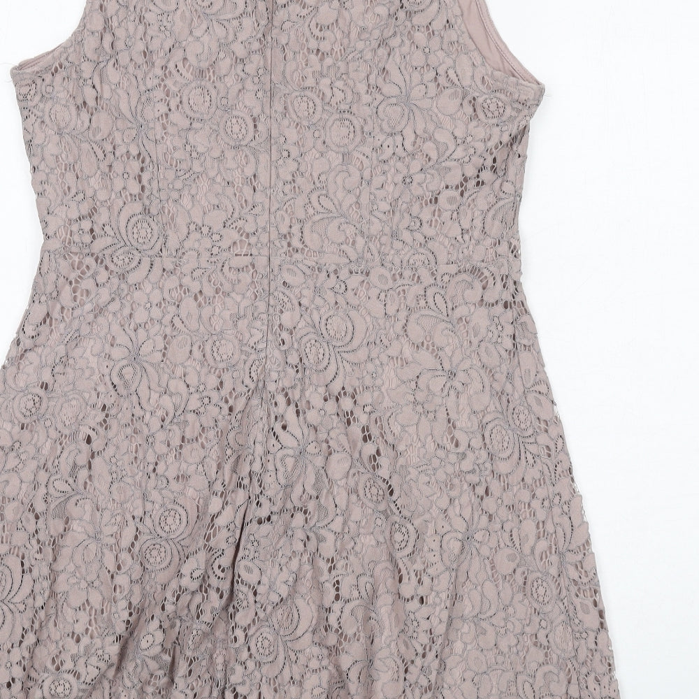 H&M Womens Purple Floral Polyamide Trapeze & Swing Size L V-Neck Zip
