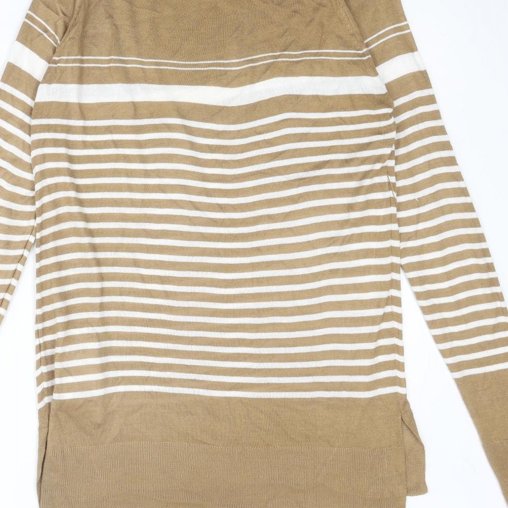 NEXT Womens Brown Round Neck Striped Camel Pullover Jumper Size 10
