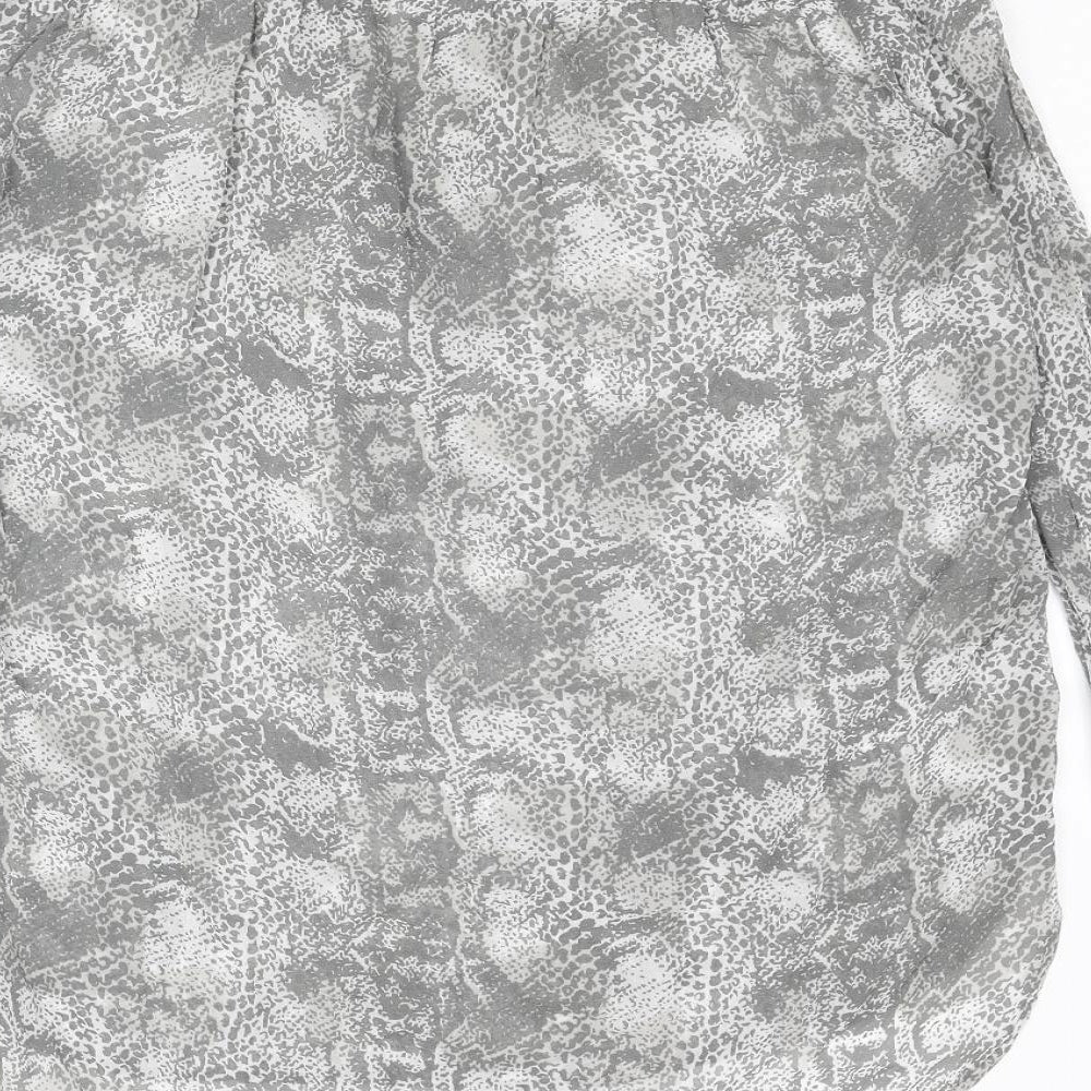 NEXT Womens Grey Animal Print Viscose Basic Blouse Size 10 V-Neck - Snakeskin Pattern