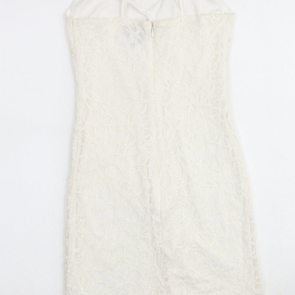 Topshop Womens Ivory Geometric Polyester Slip Dress Size 8 V-Neck Zip
