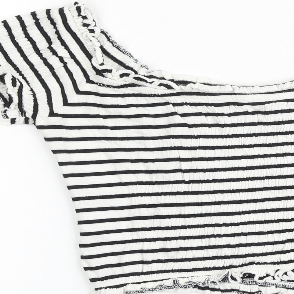 New Look Womens White Striped Cotton Cropped Tank Size 8 Off the Shoulder