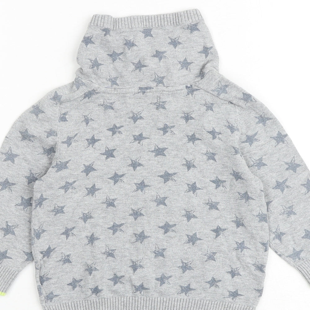Next Boys Grey High Neck Geometric 100% Cotton Pullover Jumper Size 2 Years Pullover - Star Pattern